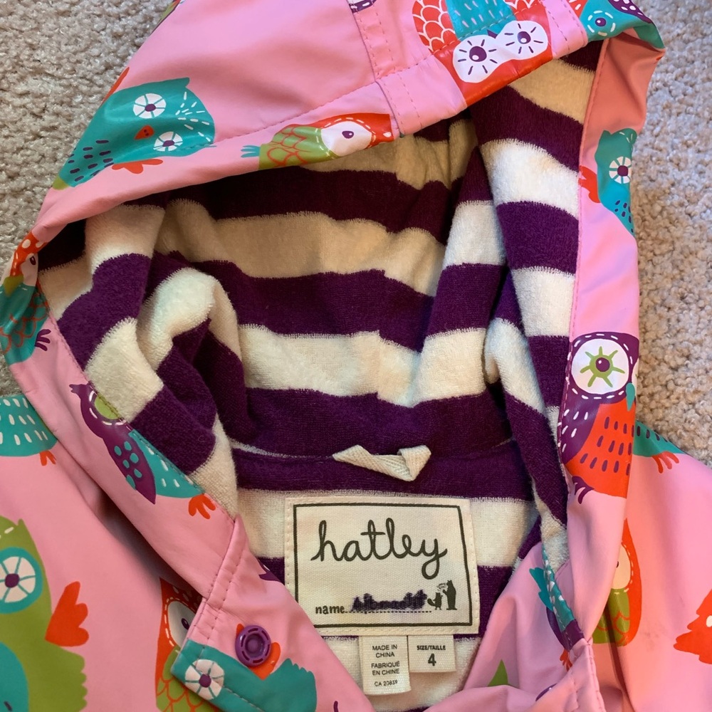 Hatley pink owl raincoat size 4 - Picture 3 of 4